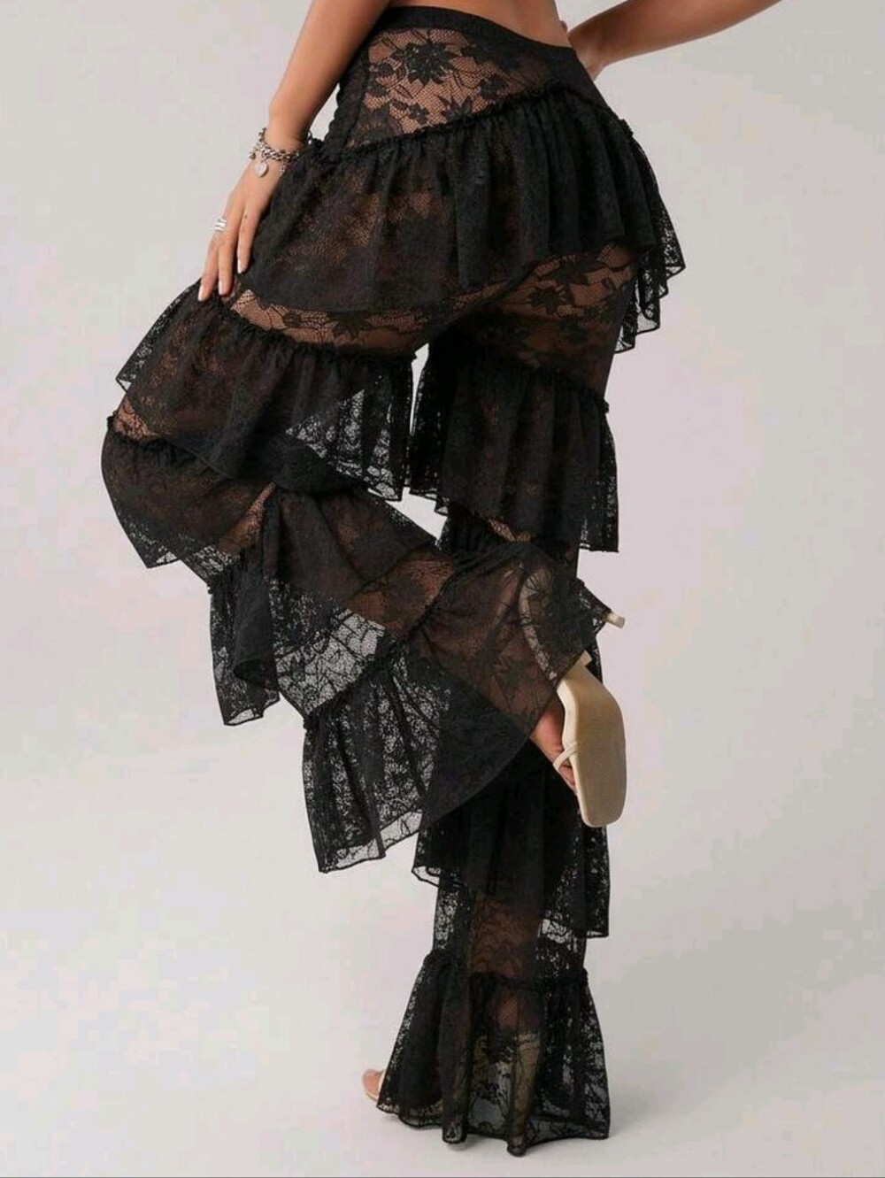 Y2k Women's V-Front Waistband Western Party Layered Ruffle Hem Lace - Picture 2 of 8